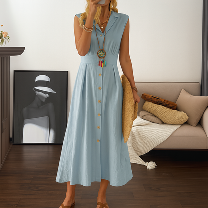 Women's Flowy Maxi Dress A Line Button Down - VibreMode