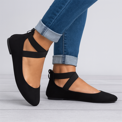 Women's Suede Ballet Flats Elastic Strap
