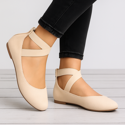 Women's Suede Ballet Flats Elastic Strap