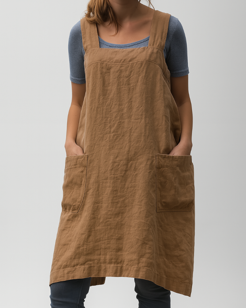 Women's Cotton Linen Dress with Pockets - VibreMode