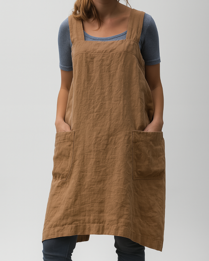 Women's Cotton Linen Dress with Pockets - VibreMode