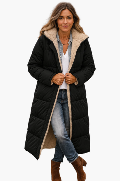 Women's Full-Length Puffer Coat Quilted Fleece Lined - VibreMode