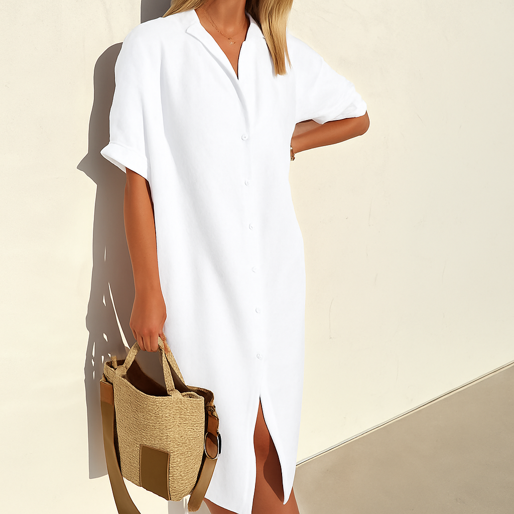 Women's Linen Shirt Dress - VibreMode