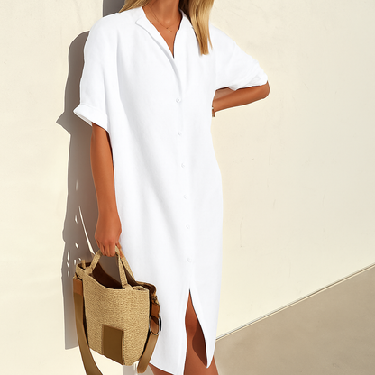 Women's Linen Shirt Dress - VibreMode