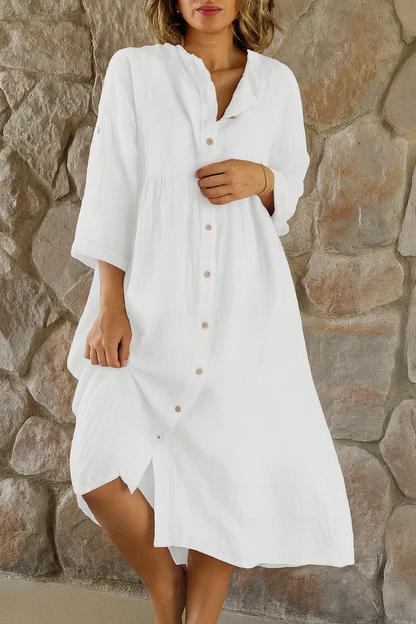 Women's Cotton Linen Shirt Dress - VibreMode