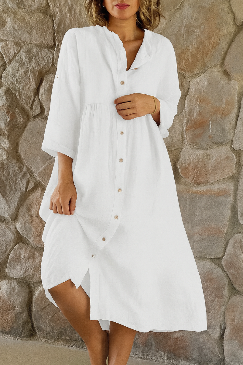Women's Cotton Linen Shirt Dress Relaxed Fit - VibreMode