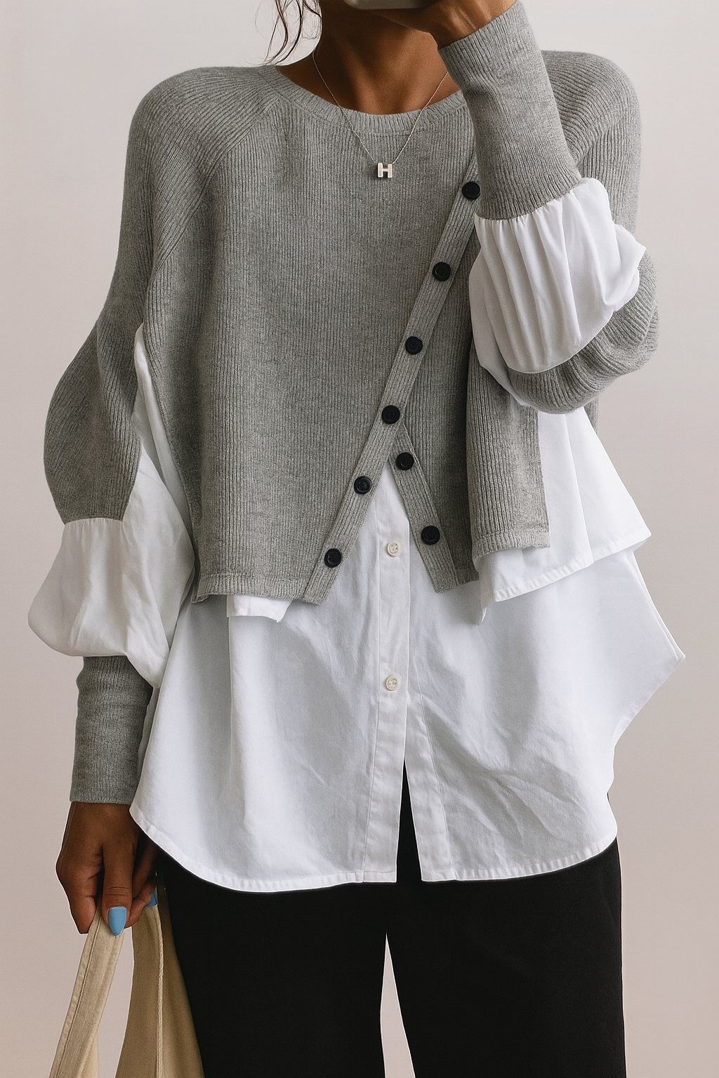 Women's 2-In-1 Pullover White Blouse Hem - VibreMode