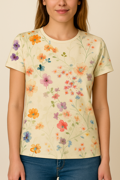 Women's Floral T-Shirt Comfortable Retro Style - VibreMode