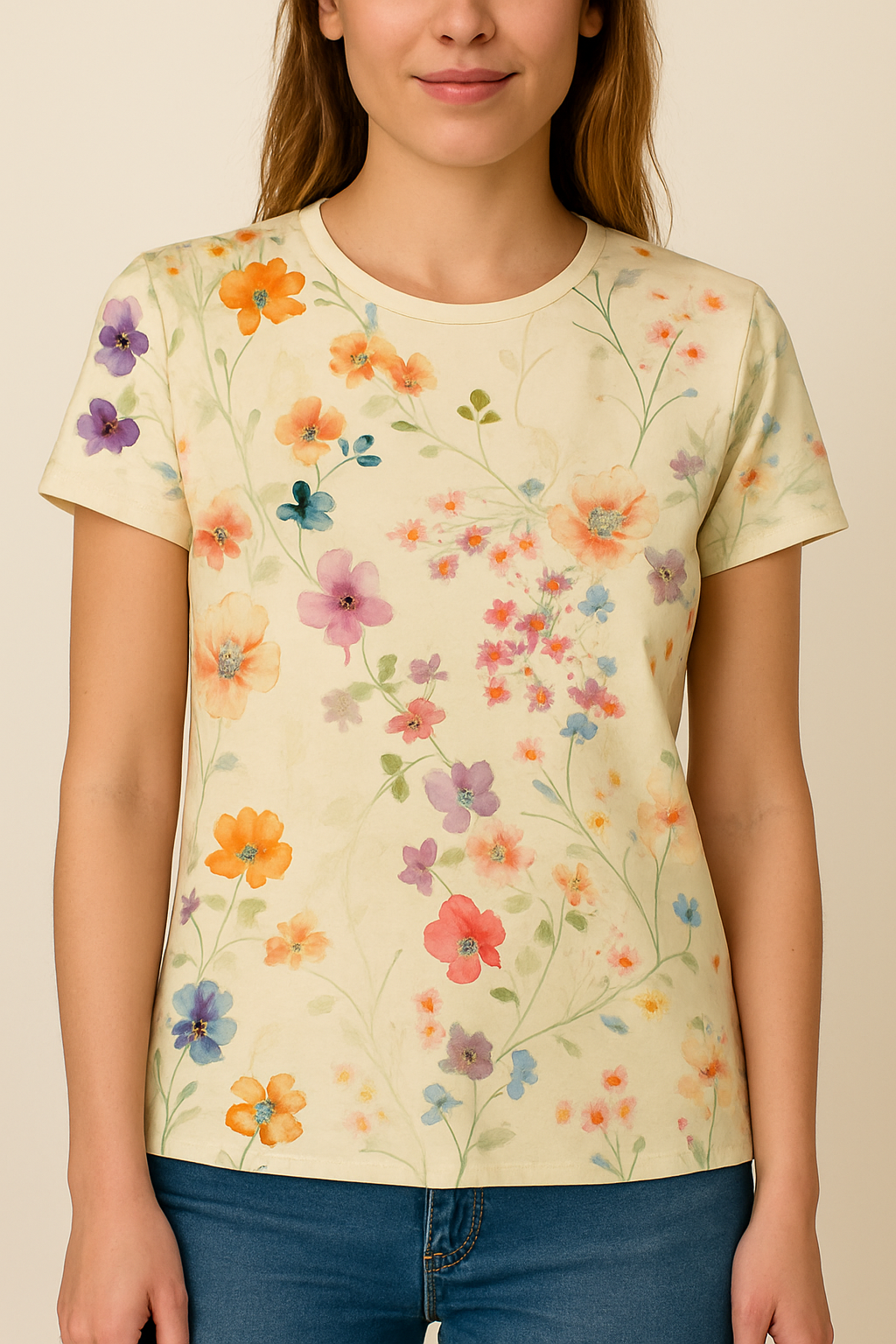 Women's Floral T-Shirt Breathable Cotton Retro Style - VibreMode