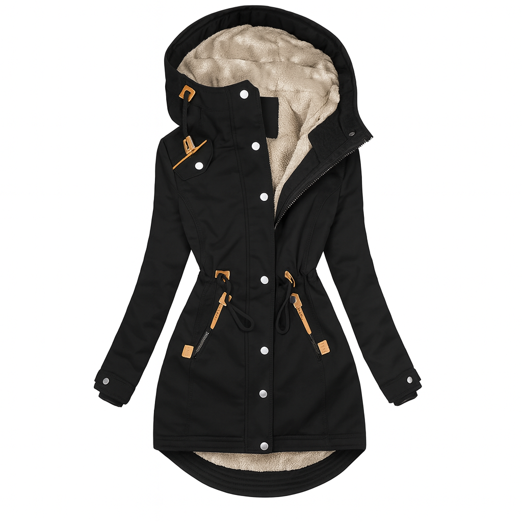 Women's Quilted Hooded Coat Long Olivia - VibreMode