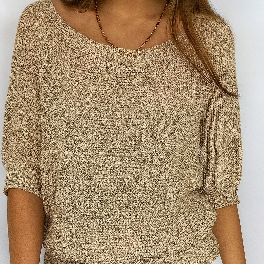Men's Khaki Knitted Sweater Crew Neck Short Sleeve - VibreMode