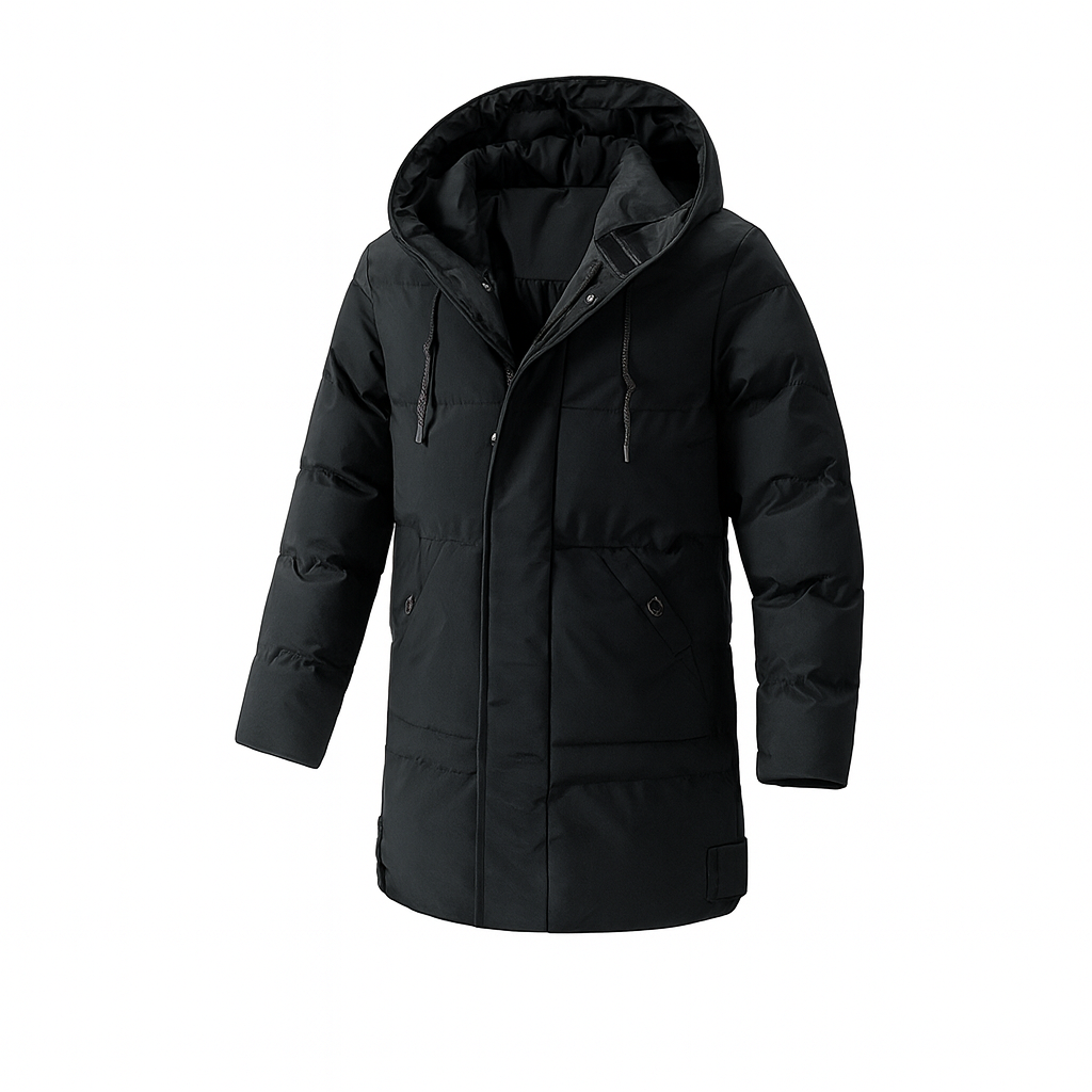 Men's Insulated Hooded Jacket Warm Waterproof Black - VibreMode