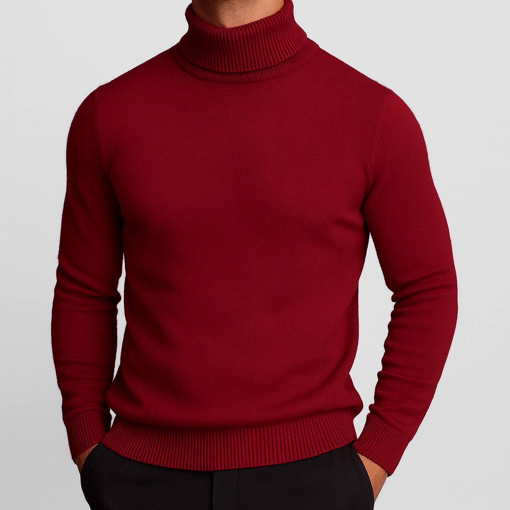 Men's Turtleneck Sweater Ribbed Hem