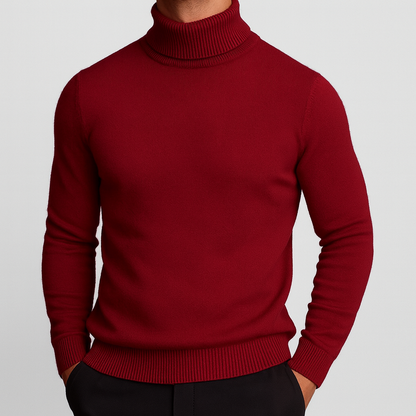 Men's Turtleneck Sweater Ribbed Hem