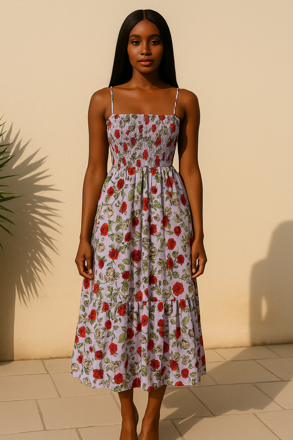 Women's Floral Midi Dress Lavender - VibreMode