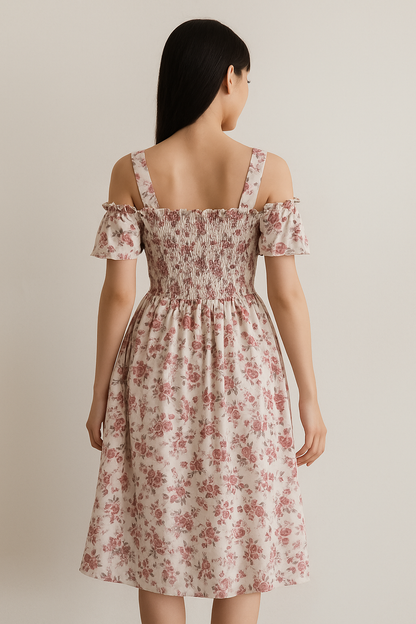 Women's Floral Midi Dress Off-Shoulder