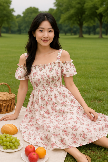 Women's Floral Midi Dress Off-Shoulder