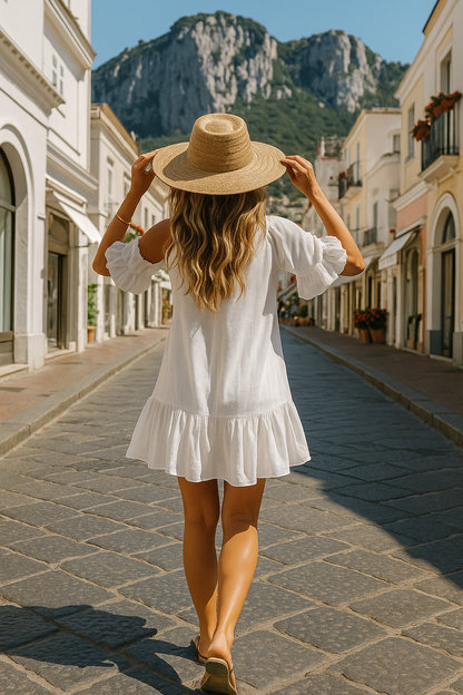 Women's Linen Ruffle Dress White