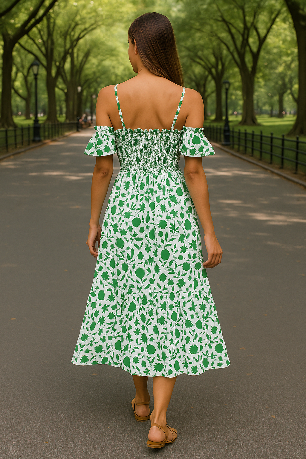 Women's Floral Green Midi Dress