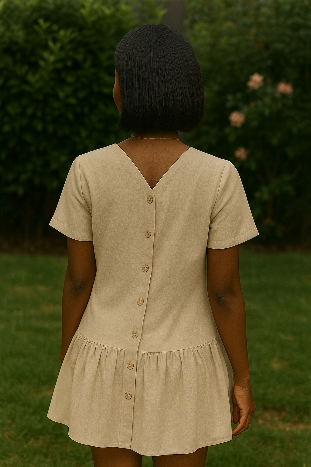 Women's Light Beige Summer Dress Button Back
