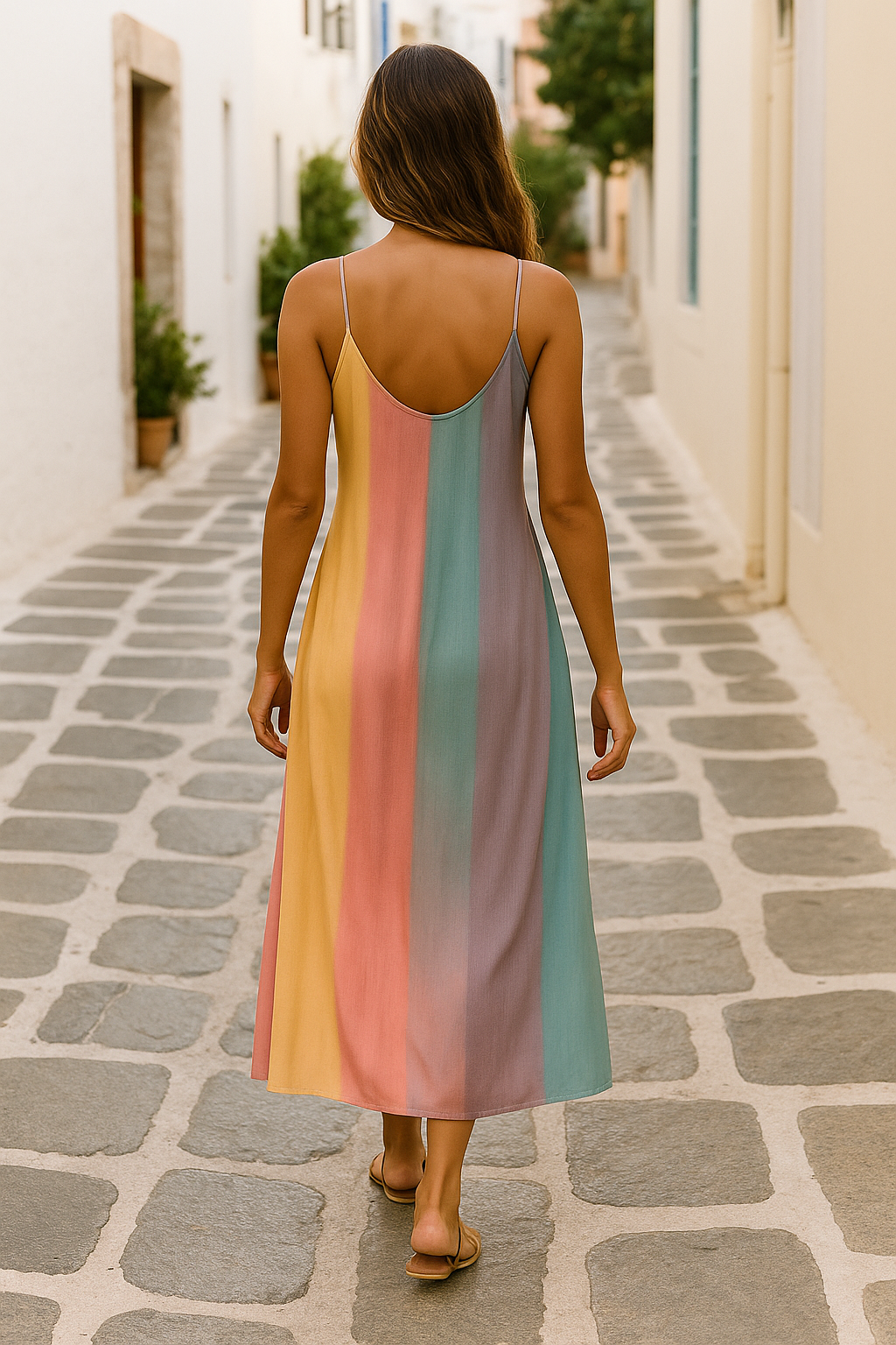 Women's Maxi Dress Pastel Striped