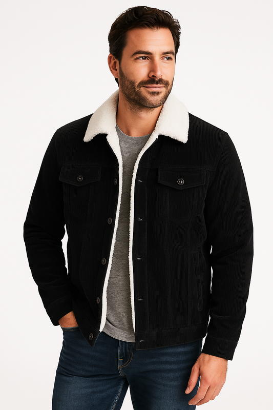 Men's Velvet Parka Jacket Cotton Black - VibreMode