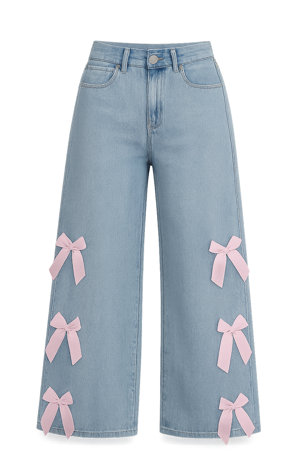 Women's Wide Leg Jeans High Waist Distressed Denim Blue