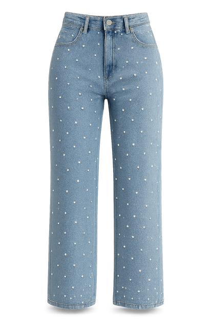 Women's Straight Jeans Pearl Five-Pocket Machine Washable Classic Blue