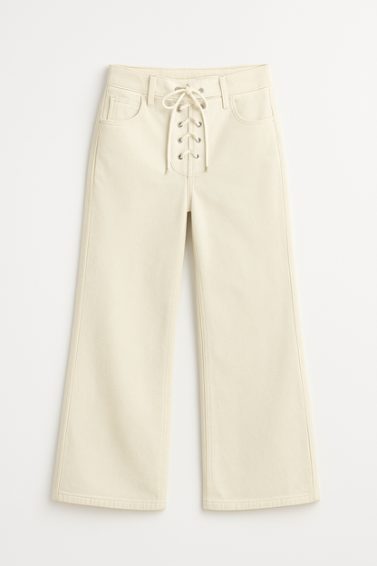 Women's High Waist White Denim Jeans Straight Leg