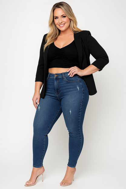 Women's High Waisted Slim Fit Jeans Blue Distressed Denim Shorts - VibreMode
