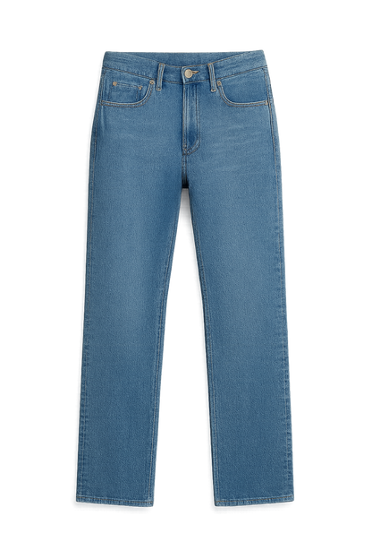 Women's Straight Leg Jeans Mid Waist Slim Fit Stretch Blue