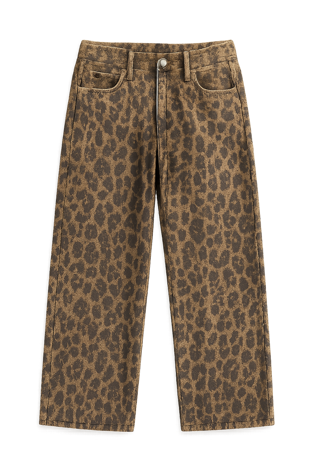 Women's Leopard Print Wide Leg Jeans Mid Waist Casual