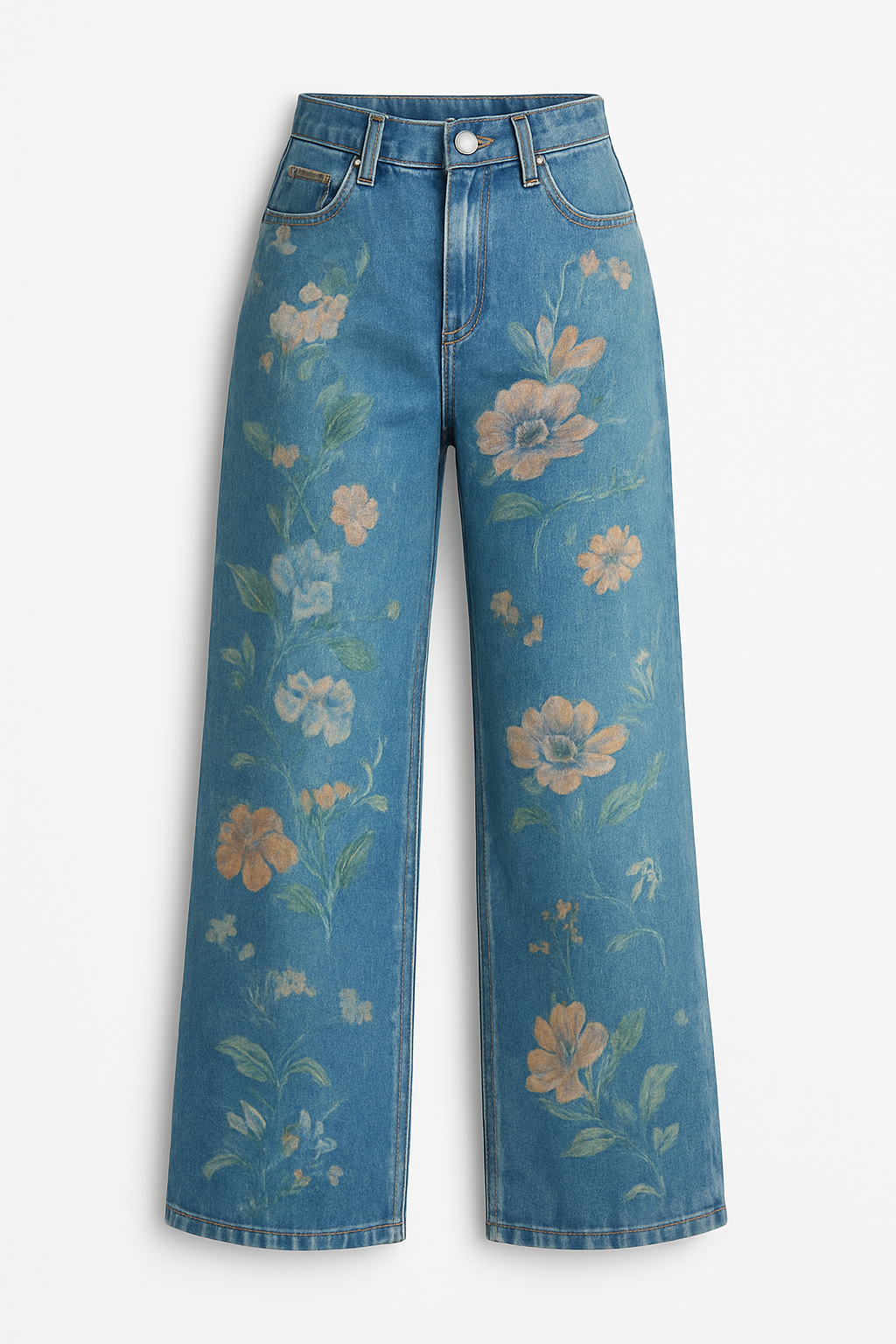Women's High-Waisted Straight Leg Jeans Floral Print