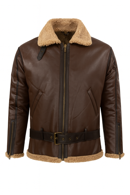 Men's Sheepskin Flying Jacket Warm Classic Aviator Brown