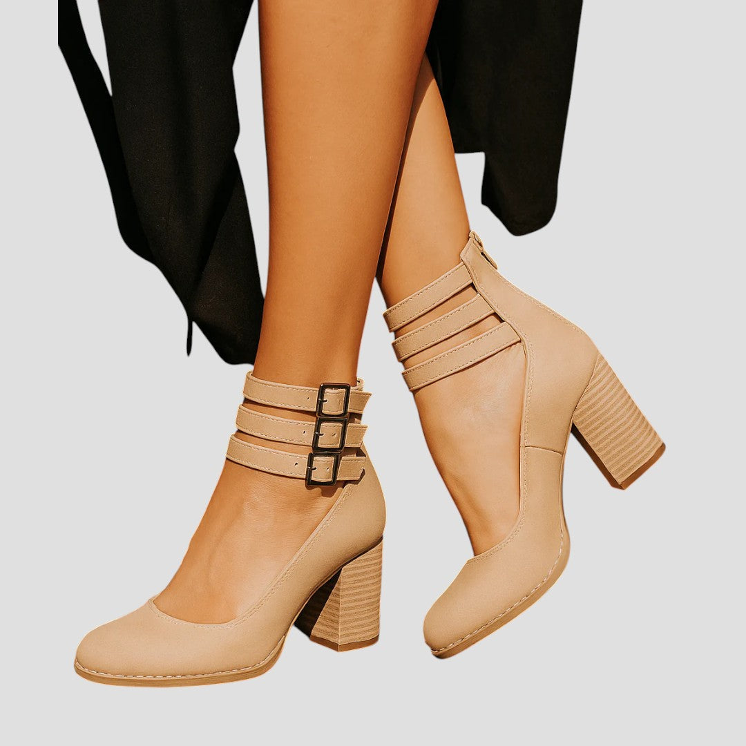 Women's Block Heel Sandals Textured Buckle Strap