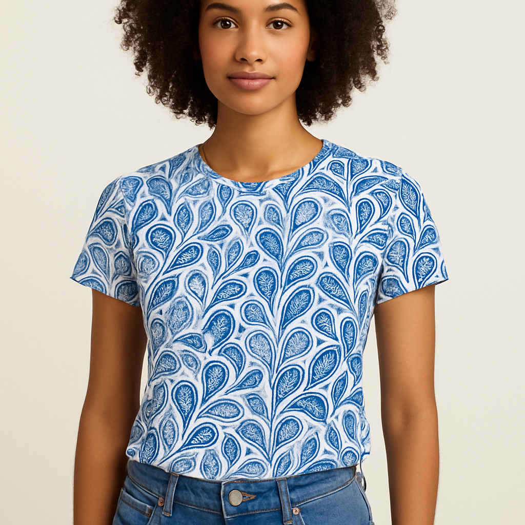 Women's Short Sleeve Round Neck T-Shirt Blue - VibreMode