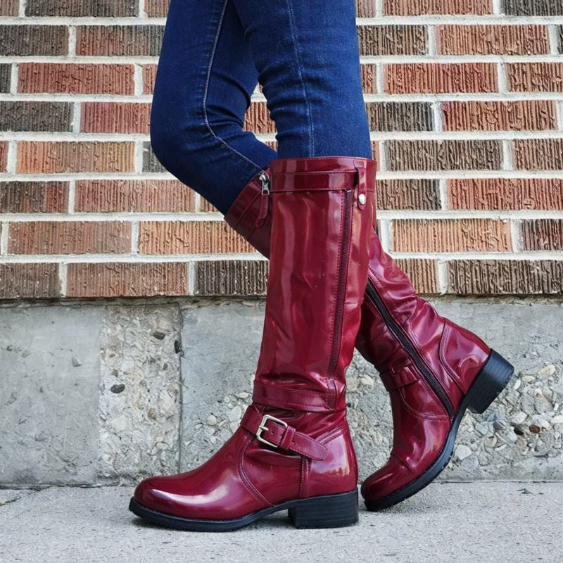Women's Knee-High Buckle Strap Boots - VibreMode