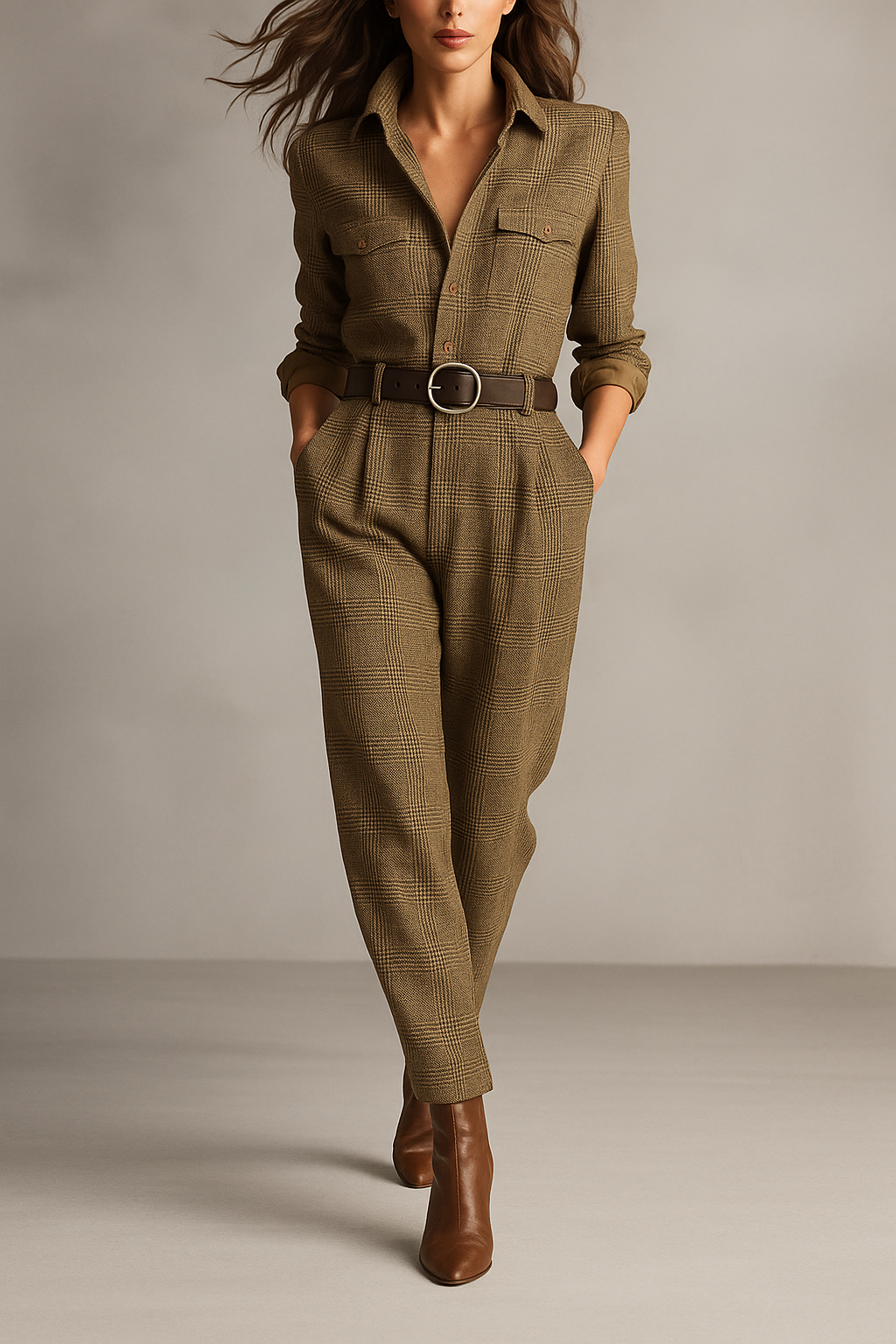 Elegant Women's Plaid Jumpsuit - VibreMode