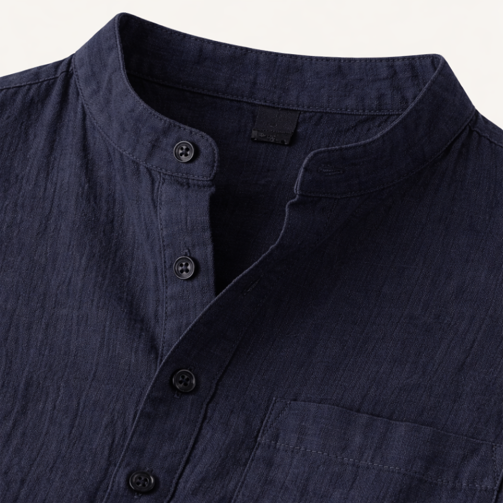 Men's Cotton Linen Henley Shirt Breathable