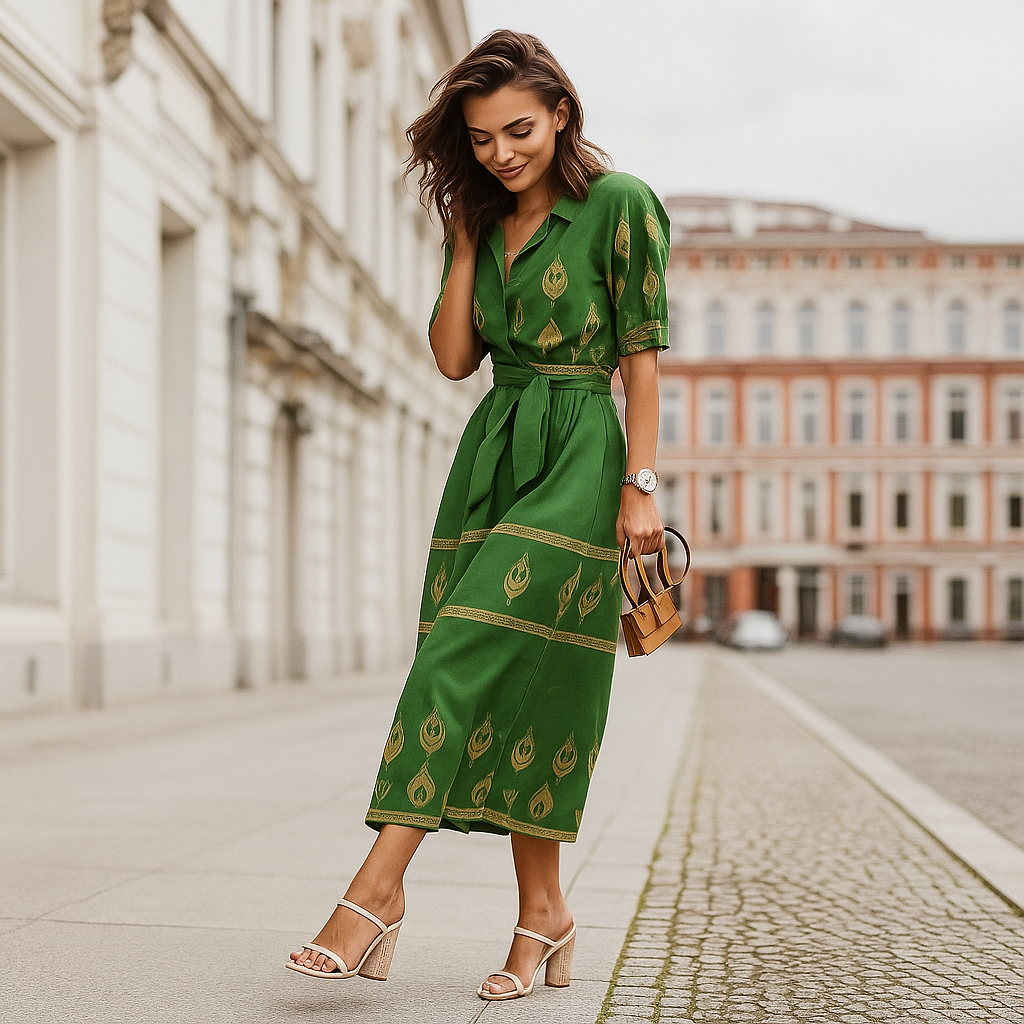 Linen Blend Casual Dress Belted