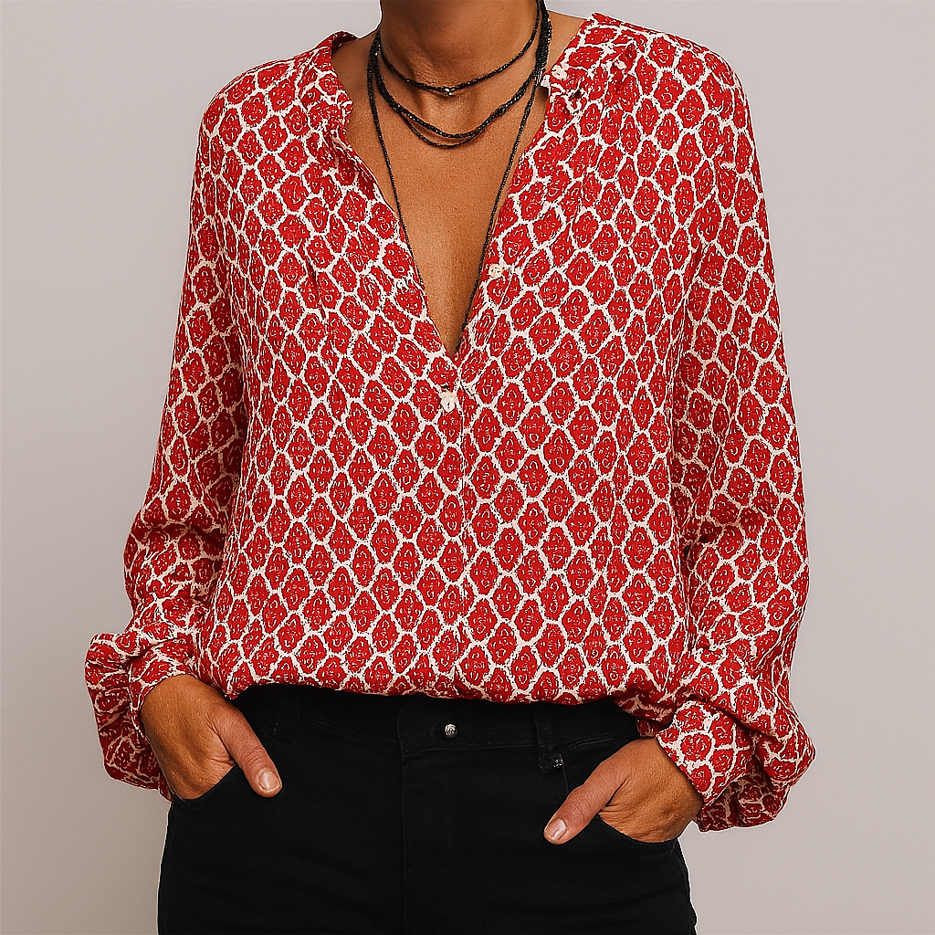 Women's V Neck Blouse Printed Elegant - VibreMode