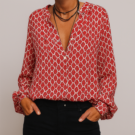 Women's V Neck Blouse Printed Elegant - VibreMode