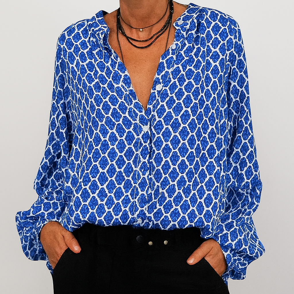 Women's V Neck Blouse Printed Elegant
