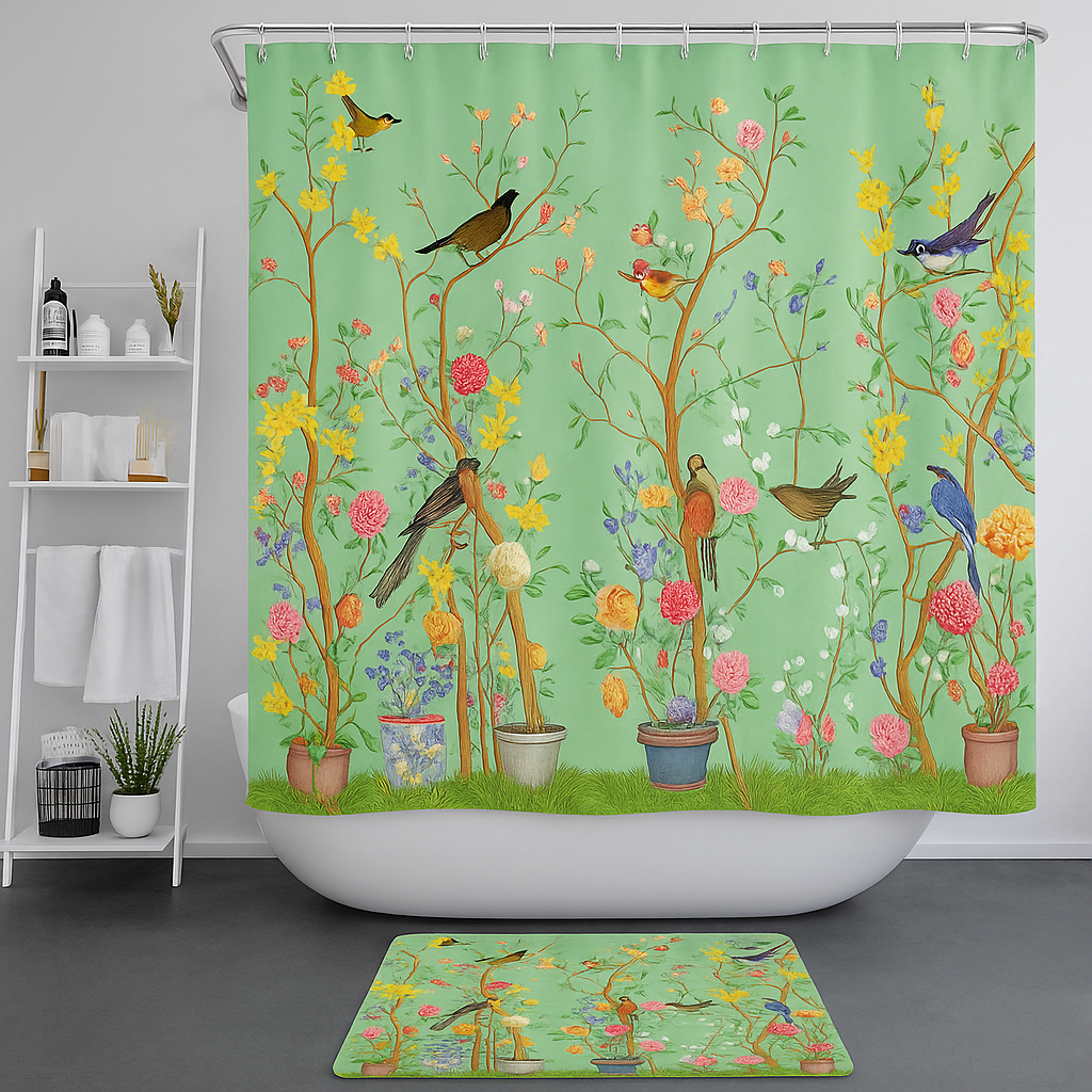 Green Bathroom Set With Matching Mat