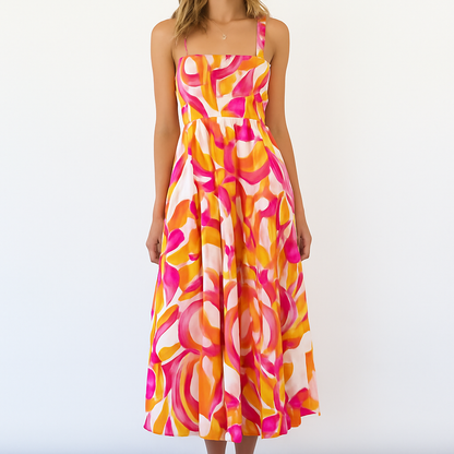 Women's Vintage Print Spaghetti Strap Dress