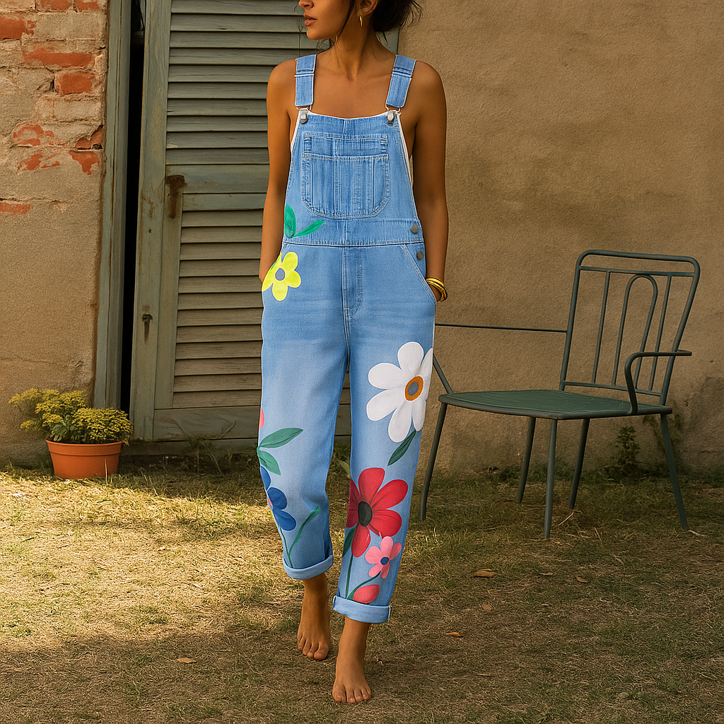 Women's Floral Denim Jumpsuit
