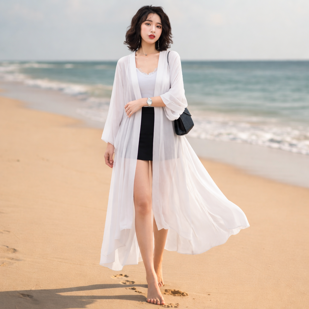 Women's Long Chiffon Cardigan