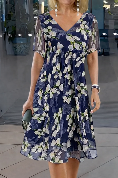 Elegant Floral Double Layer Dress - VibreMode