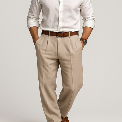 Men's Cotton Linen Casual Trousers Relaxed Fit - VibreMode
