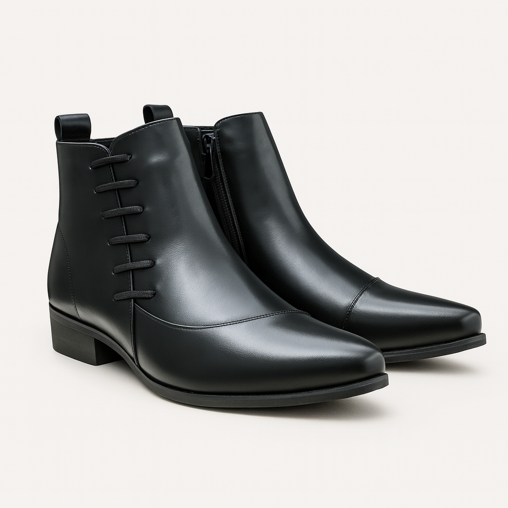 Men's Leather Chelsea Boots Polished Black - VibreMode